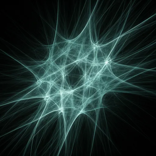 Abstract visualization of neural network pathways glowing in deep teal and white against a black background